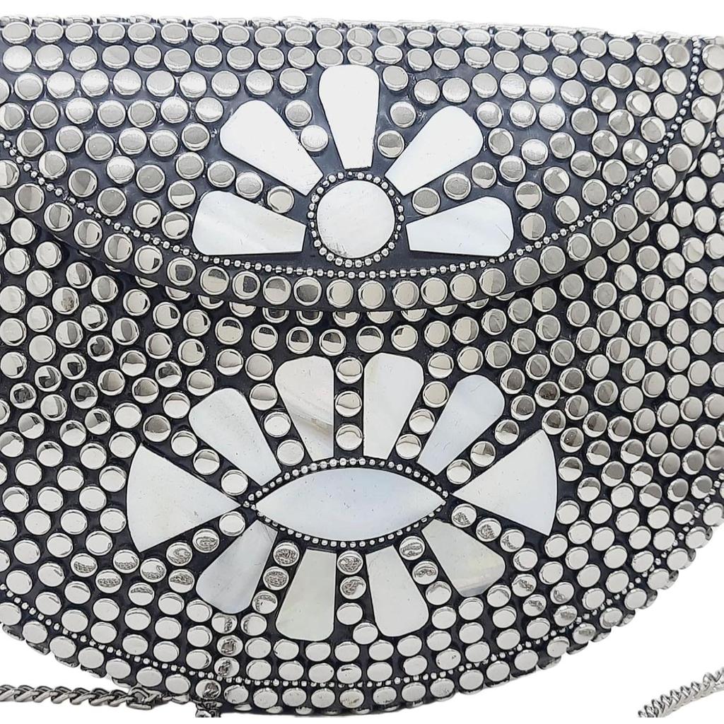 Silver Metal Beaded Ethnic Purse Girls Bridal Bag Cross Body Bag for women/Girl Party Clutch Metal Clutches Vintage Brass