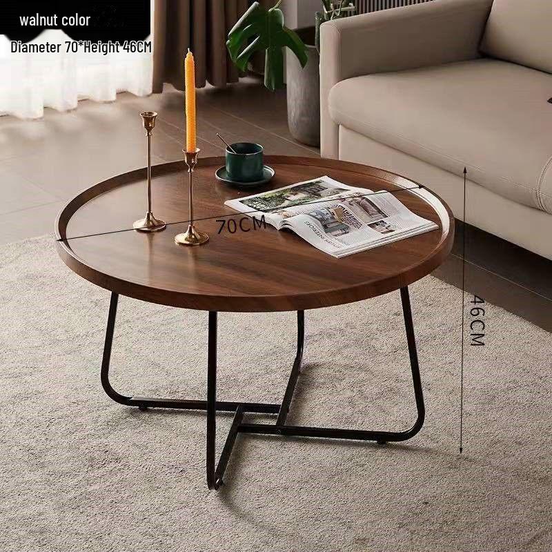 Walnut Minimalist Round Side Table – Italian Luxury Coffee Table for Living Room
