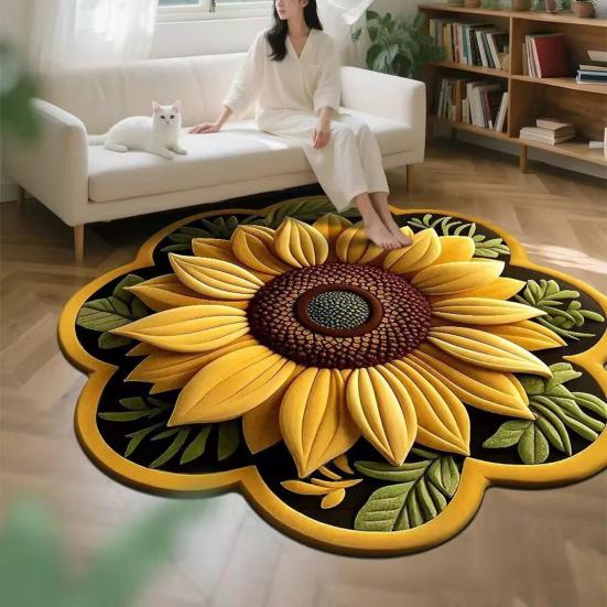 Yousheng 3D Sunflower Floral Plush Rug Non-Slip Backing Easy To Clean Various Sizes Living Room Rug Home Decor