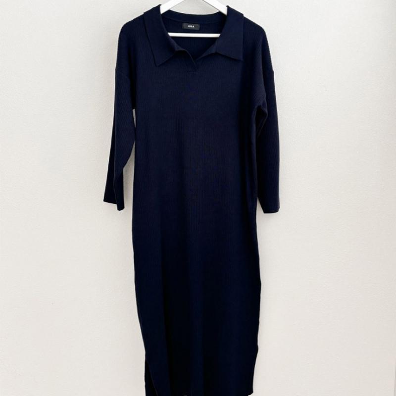 Shop   Women Loose Side Slit Half Open Collar Neck Long Dress Black Ara Wdr 3863