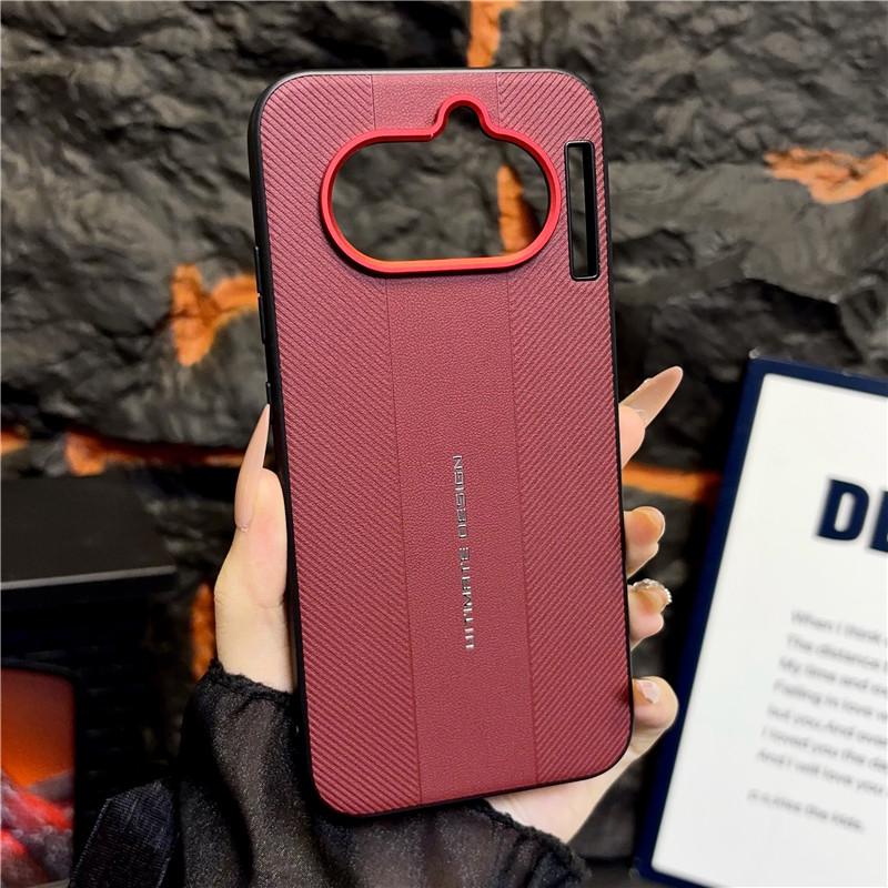 For Nothing phone 4A Case Red Camera Frame Luxury Textured Ultimate Design Leather Protective Soft Case Cover