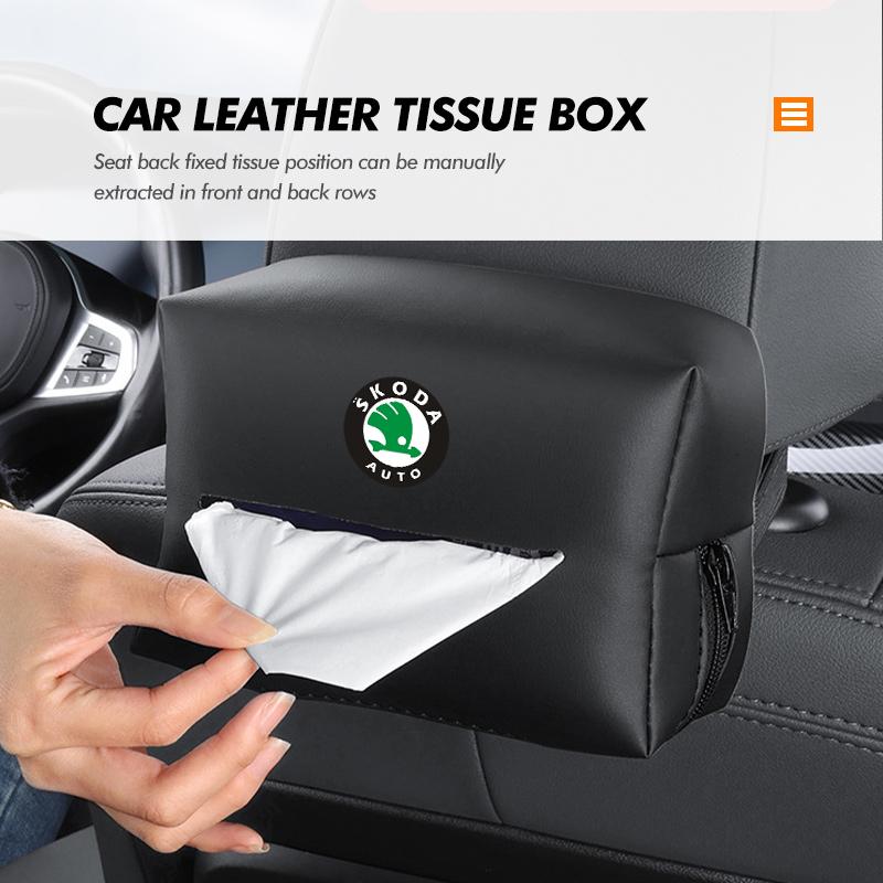 AAFO1 Car Styling Tissue Bag Armrest Box Paper Towel Interior Organizer Accessories For Skoda Kamiq Karoq Octavia 2 3 Rapid Scala Kami