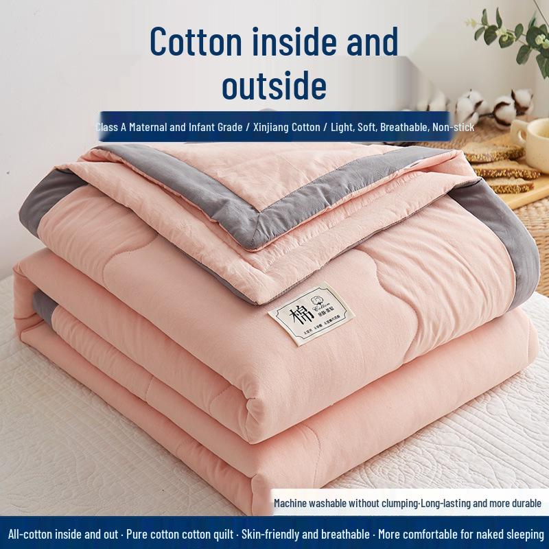 Tvättat täcke i ren bomull - Mjukt, lättviktigt, andningsbart, perfekt för sommaren, finns i enkel- och dubbelstorlek.