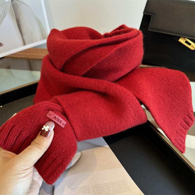 100 Pure Wool Small Scarves for Women's Winter New Ankola Red Warm Knitted Versatile Women's Scarves