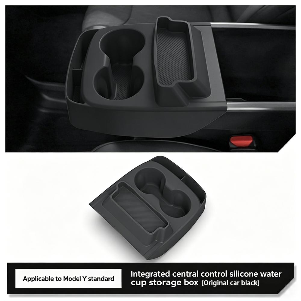 Para Tesla Model Y Standard 2025 Caja de Almacenamiento con Portavasos de Silicona para la Consola Central Accesorio de Mejora Interior de Alta Calidad