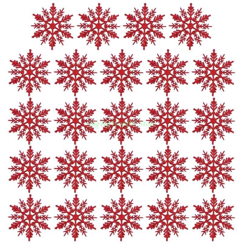 24TE Christmas Snowflake Pendant 24pcs/set Glitter Plastic Hanging Pendant Ornament for Xmas Tree Window Wall Decoration
