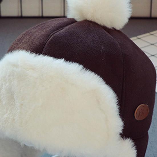 Chapéu para Bebê Menino 0-2 Anos Forro de Pelúcia Aba de Orelha Outono Inverno Infantil Grosso Quente Boné de Pelúcia com Pompom para Uso Diário