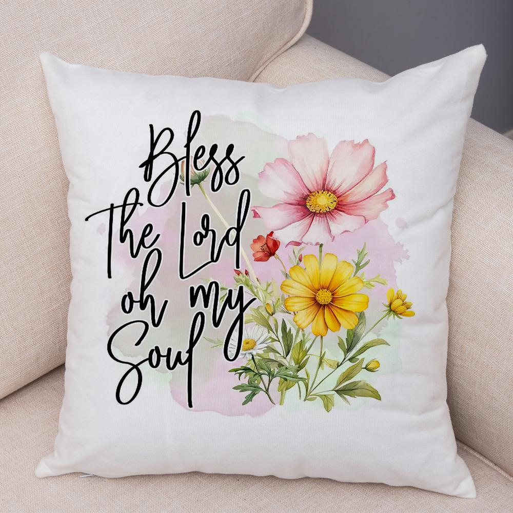 Grow In Grace Flowers Pillowcase Double Print Faith Hope Love Cushion Cover Soft Plush Wildflowers Cross Pillowe Case for Sofa