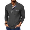 Men's Spring And Solid Color T-shirt Lapel 3 Button Open Placket Button Long Sleeved Top
