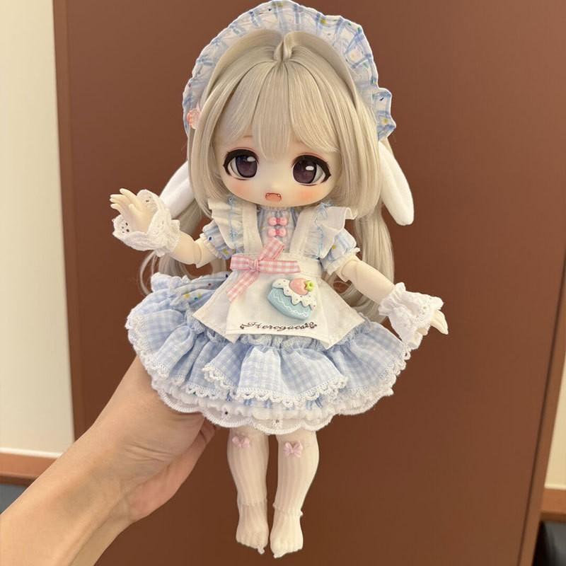 6-inch BJD Doll Outfit Set Cute Maid Dress With Blue Ice Cream Rabbit Design Female Dolls
