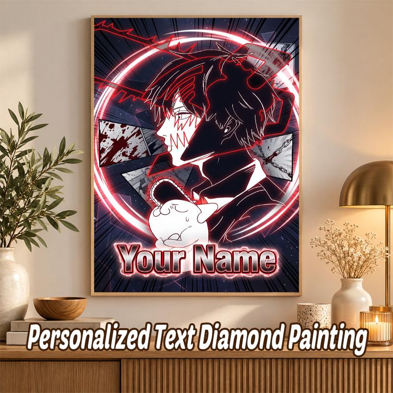 Chainsaw Man Custom Name Text 5D Diamond Painting Kit DIY Full Drill Diamond Art Decoration