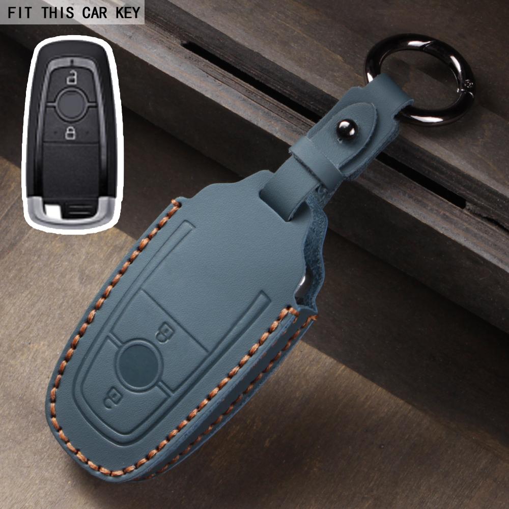 Fit for Ford Mustang Edge Explorer Focus F150 F250 F350 F550 Escape for Lincoln Mondeo 4 5 Buttons Leather Car Key Case