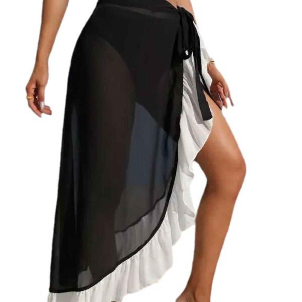 Fattened Plus Size Plavky Dámská Písková plážová sukně Sexy a tenká černá prodyšná dlouhá sukně