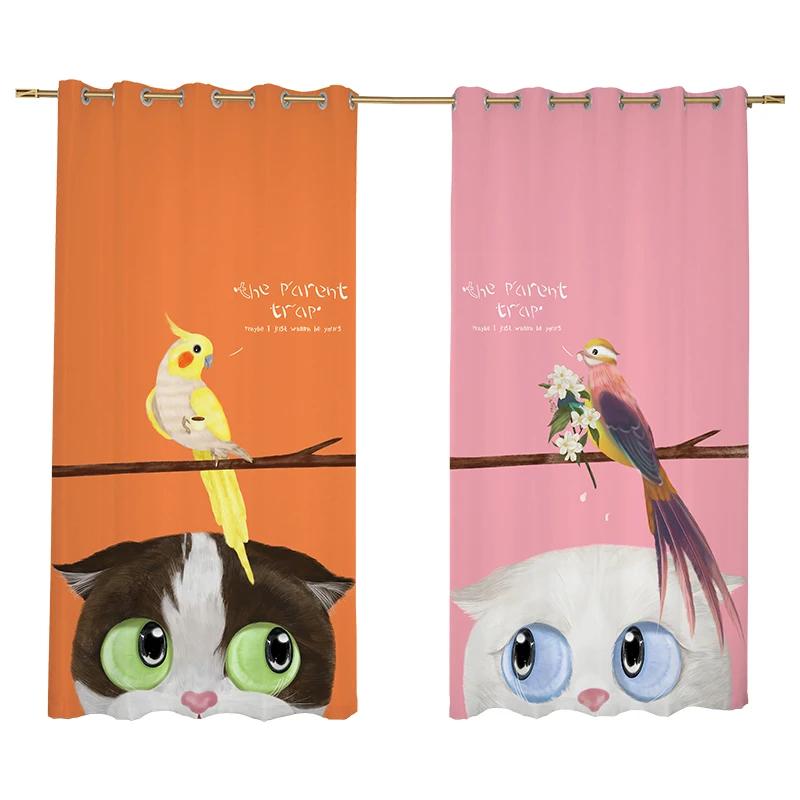 Nordisch Minimalistisch Niedliche Katze Hohe Verdunkelung Vorhang Paar Schlafzimmer Persönlichkeit Kreativ Verdunkelungsvorhang Ösenaufhängung Hakeninstallation