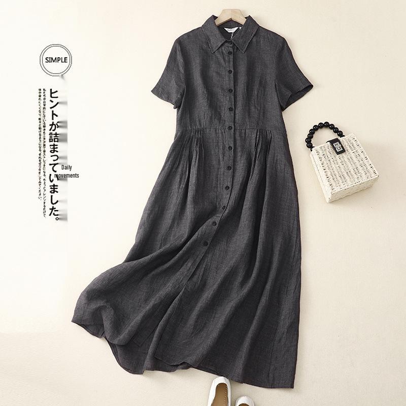 

Xin Xing 2025 Summer Korean Style Cotton Linen Shirt Dress for Women M [95-112]