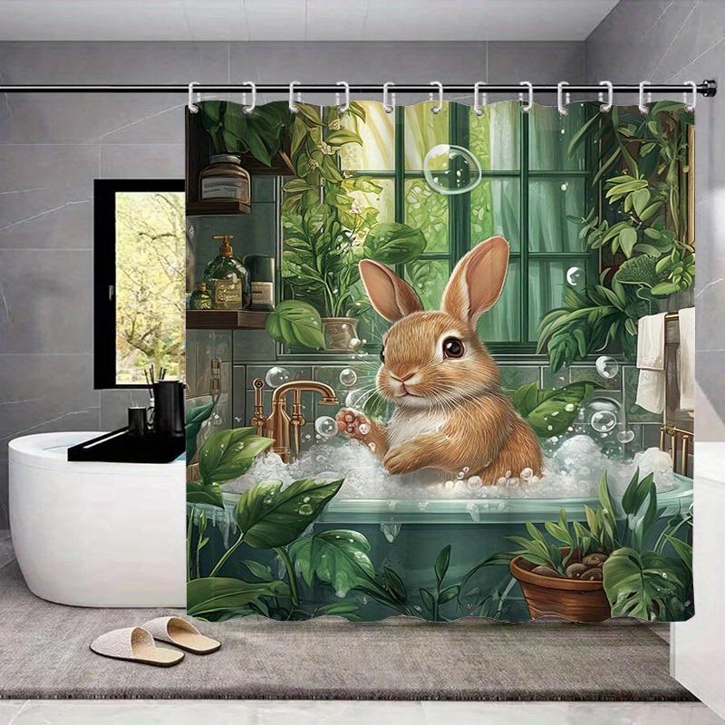 1/4 buc Set Perdea de Duș Impermeabilă Ziua de Paște de Primăvară Set Decorativ de Baie Covor Antiderapant Capac pentru Toaletă Covoraș de Baie și 12 Cârlige