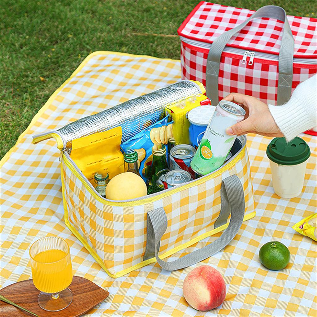 Outdoor Use portable thickened Insulated handbagstudent spring outing travel camping large capacity checkered picnic bag