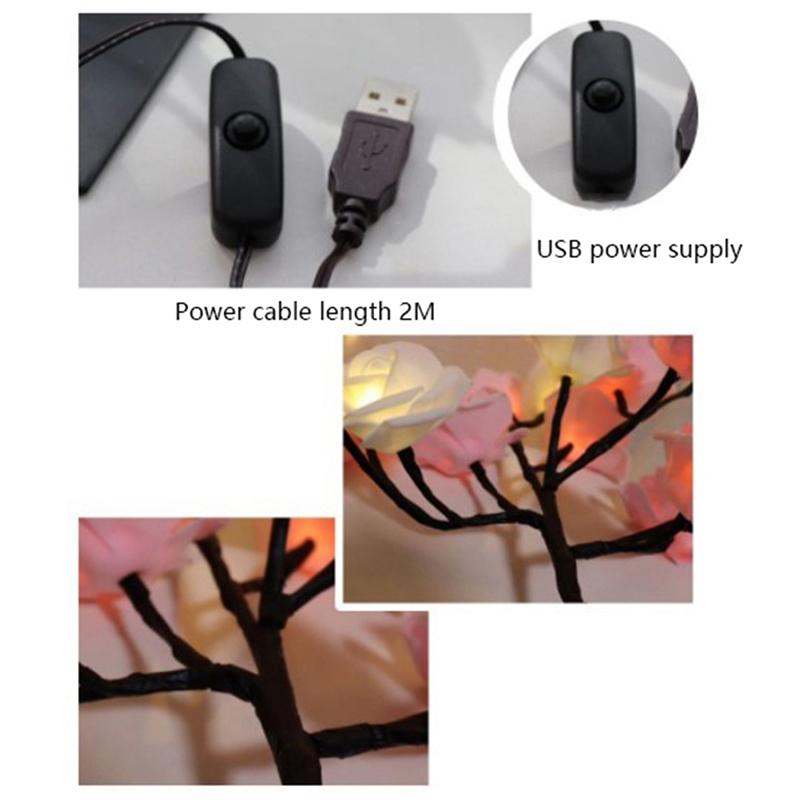 Led Table Lamp Lights Rose Flower Tree Usb Night Lights Home Decoration Parties Xmas Christmas Wedding Bedroom Decor Rose Lamp