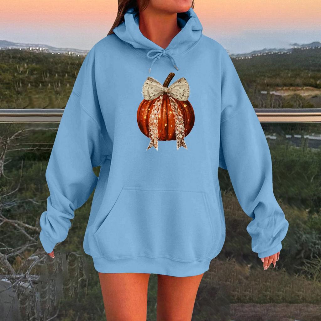 Women's Long-sleeved  Oversized Dropped Shoulder Sleeves Women's Hooded Halloween Print Plush Sweatshirt
