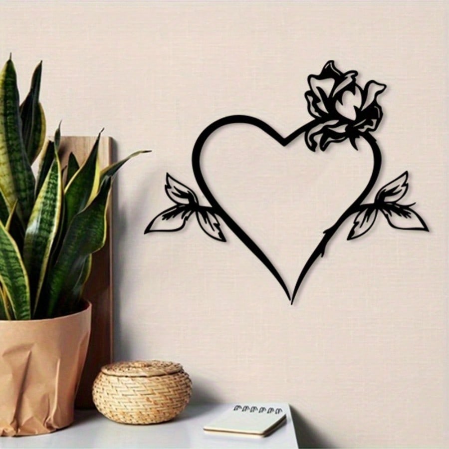 Vintage Heart Rose Metal Wall Art Rustproof Iron Floral Decor