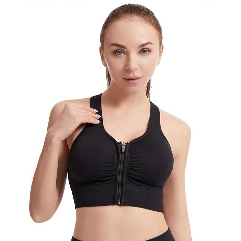 Bra Shockproof Push-Up Plus Size Sports Bra for Women Front Zipper Hollow Beautiful Back Brassiere for Running Yoga Fitness