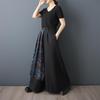 Talla grande Vintage negro floral Cintura alta Casual holgado largo Verano pierna ancha Pantalones de falda Mujer Pantalones