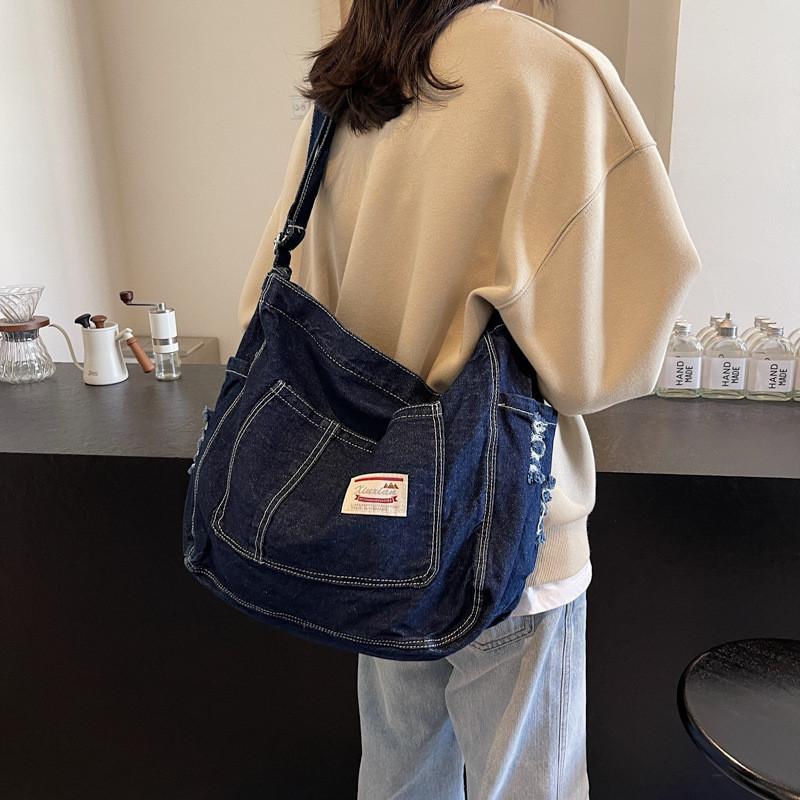 Denim Student Satchel Bag With Large Capacity For Daily Use