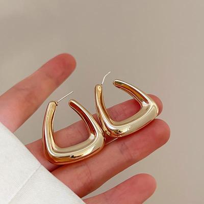 Big Geometry U-Shaped Trapezoid Gold Color Smooth CCB Drop Earrings for Women Minimalism Hyperbole Fashion Party Jewelry