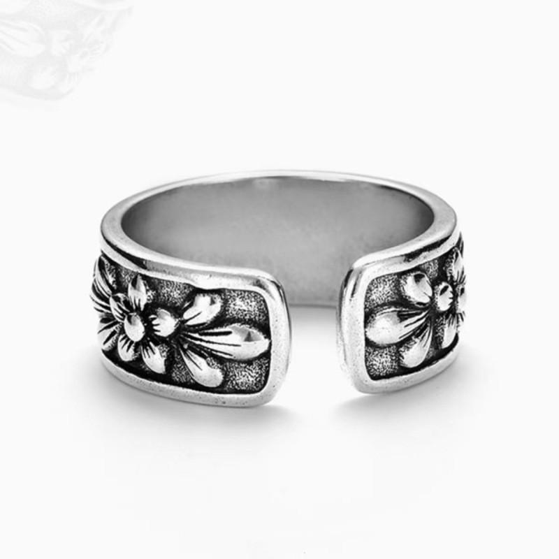 Vintage Floral Eye Of Horus Adjustable Ring Men Women Retro Geometric Copper Plated Finger