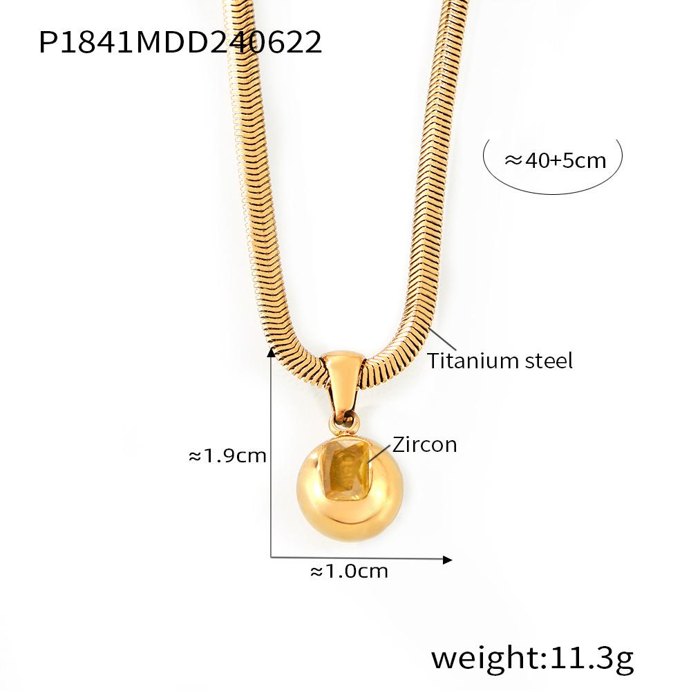 18k Gold-Plated Titanium Steel Geometric Zircon Pendant Necklace - European & American Fashion Style