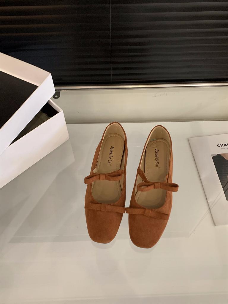 Jonmei for San Nei heightening retro suede ballet single shoes women's shoes 2025 autumn bow evening shoes