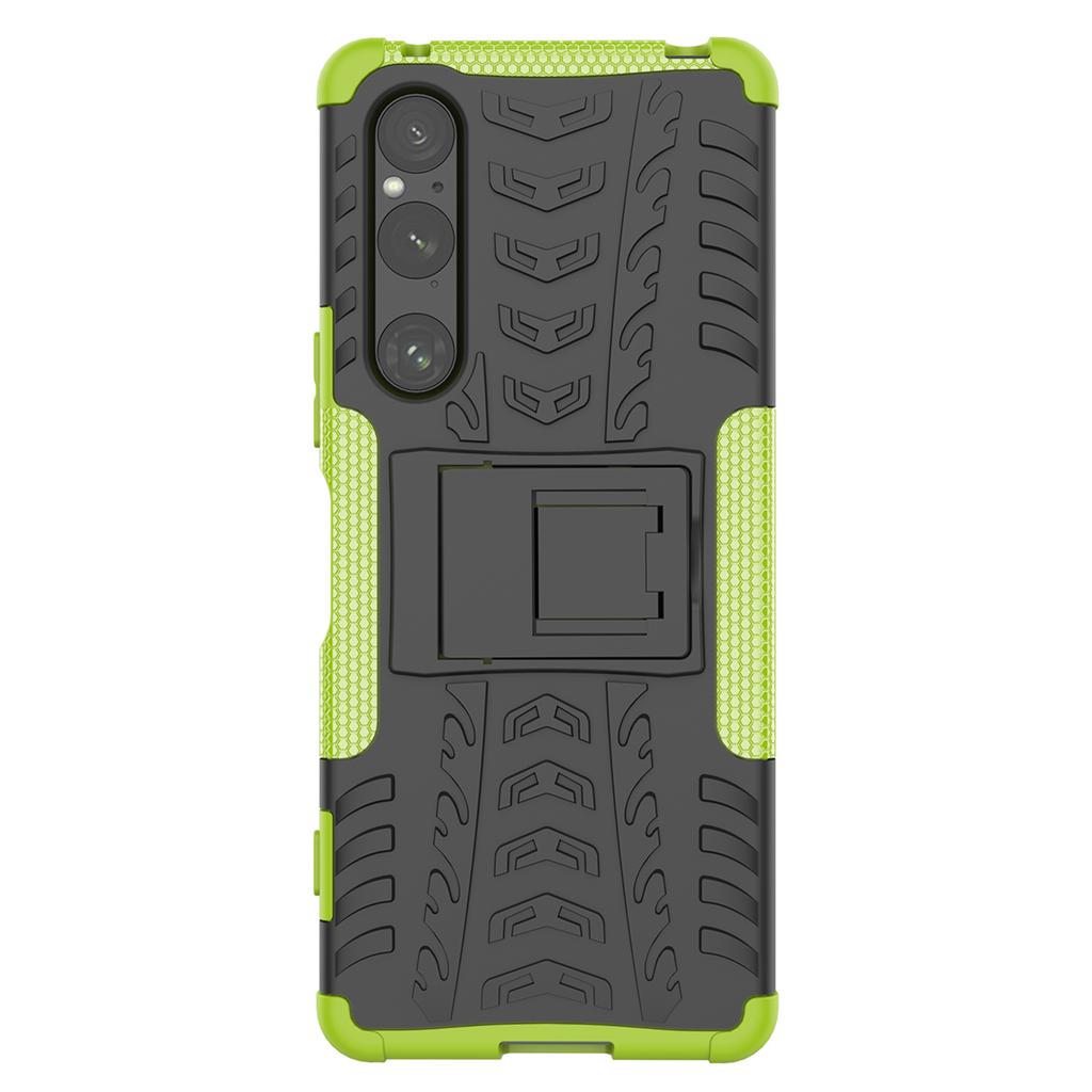 For Sony Xperia 1 V Tyre Pattern PC+TPU Phone Case Kickstand Shockproof Cell Phone Cover