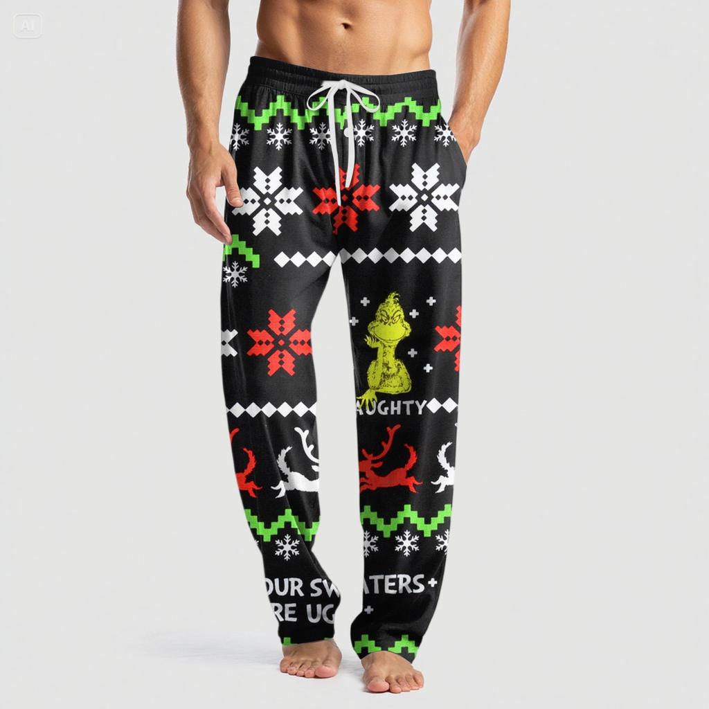 Men's Knitted Fashion Print Pocket Casual Pants Pajama Pants