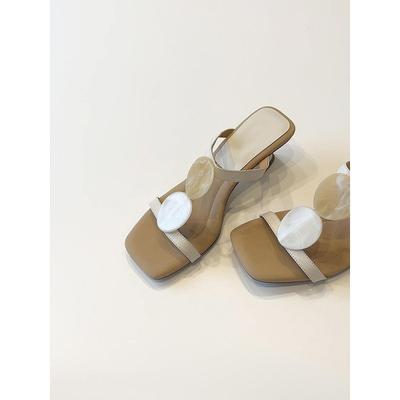 Niche French Temperament Special-shaped Wedge Heel One-word Slippers Women's Head Temperament with Skirt Beach Sandals
