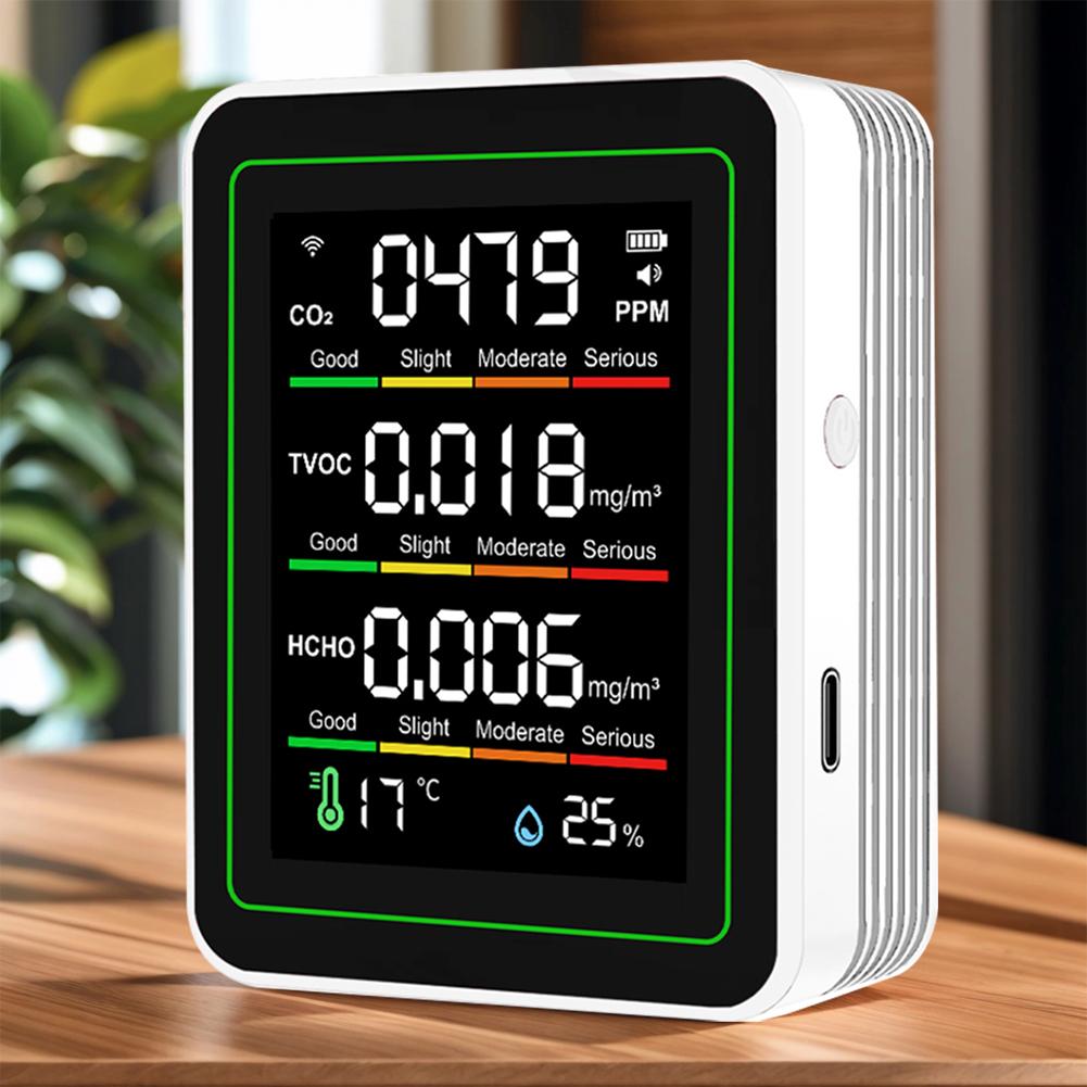 Smart Air Quality Monitor Temperature & Humidity Indoor WiFi Air Quality Detector Air Quality Tester for AQI CO2 PM2.5 HCHO