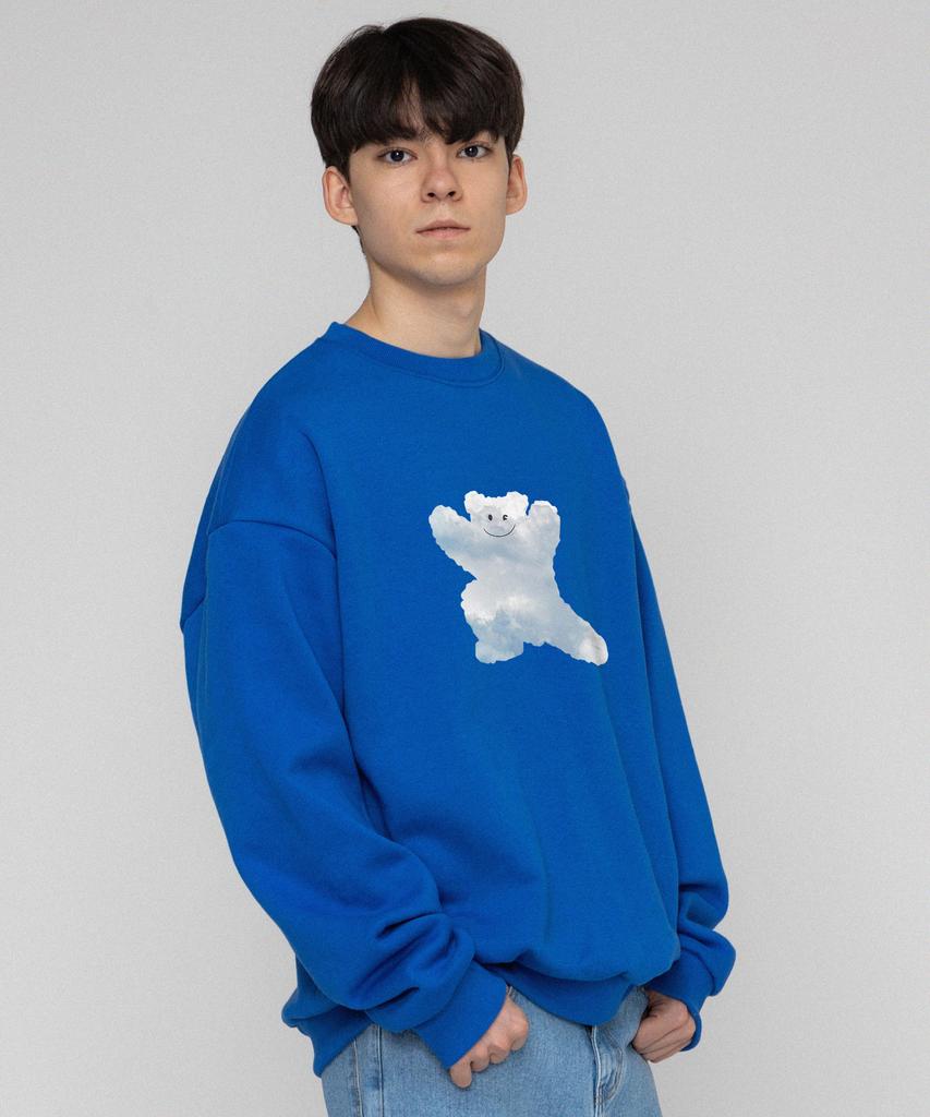 GRAVER [Unisex] Big Cloud Bear Smile Sweatshirt_Cobalt Blue