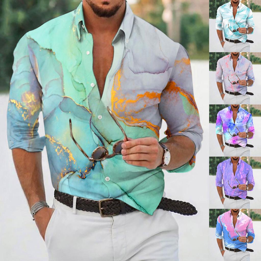 Designer Spring Summer Men's Casual  3D  Halloween Printing Hawaii Shirt Blouse Long Sleeve Shirts