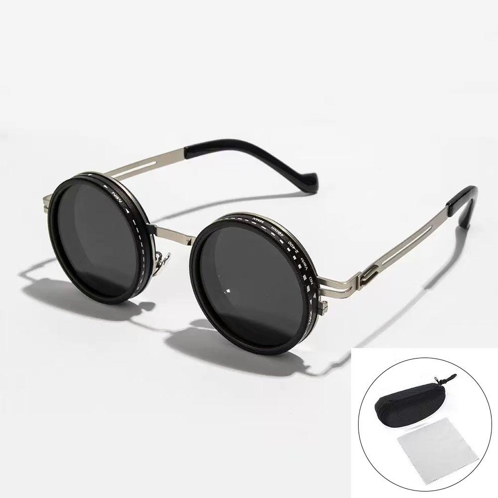 9 Gear Adjustable ND Filter Polarized Sunglasses For Men Retro Round Frame UV400 Protection Dimmable Shades Fashion Sun Glasses