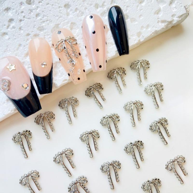 40pcs New 3D Silver/Gold/Grey Metal Lace Openwork Nail Bowtie Decoration DIY Bows Nail Art Charm Ribbon Nail Accessories Ins