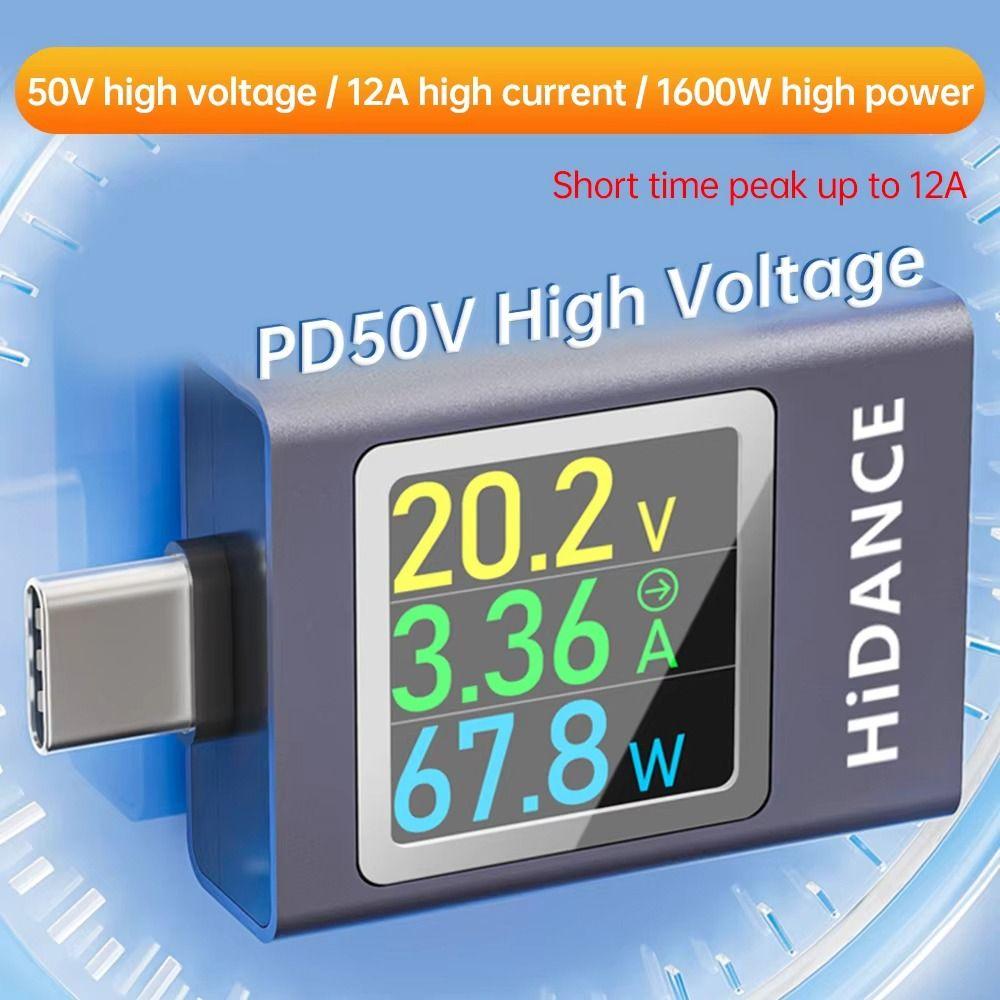 DC 4.5-50V 0-12A 600W USB Type-C Tester LED Color Display USB Amperemeter  For 3C Products