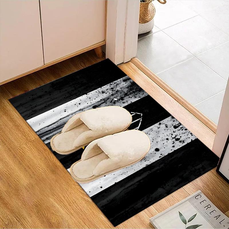 Black And White Stripes With Star Printed Office Carpet Chair Cushion Entryway Rug, Rugs for Living Room, Bedroom Christmas gifts
