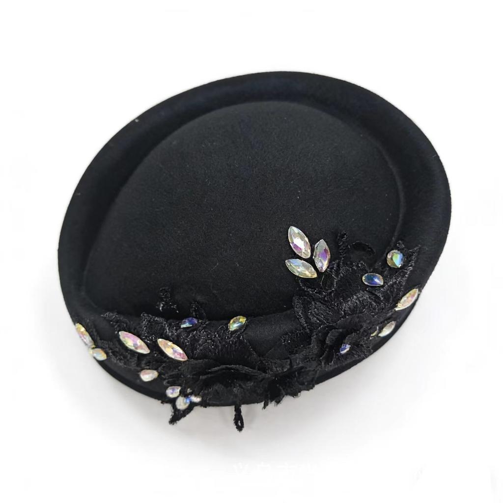 New Retro European and American Style with Drill Air Layer with Flower Versatile Stewardess Hat Women's Soft Beret