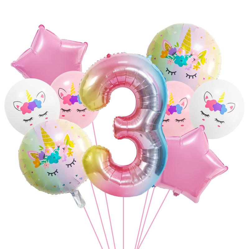 Unicorn Theme Balloon Set 40 Inch Gradual Change Digital Aluminum Film Balloon Birthday Party Decoration Props