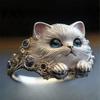 Engraved Cat Ring Finger Hand-Engraved Decor Women Men with Rhinestone Inlay Smooth Modern Finish Animal Jewelry Gift Lover