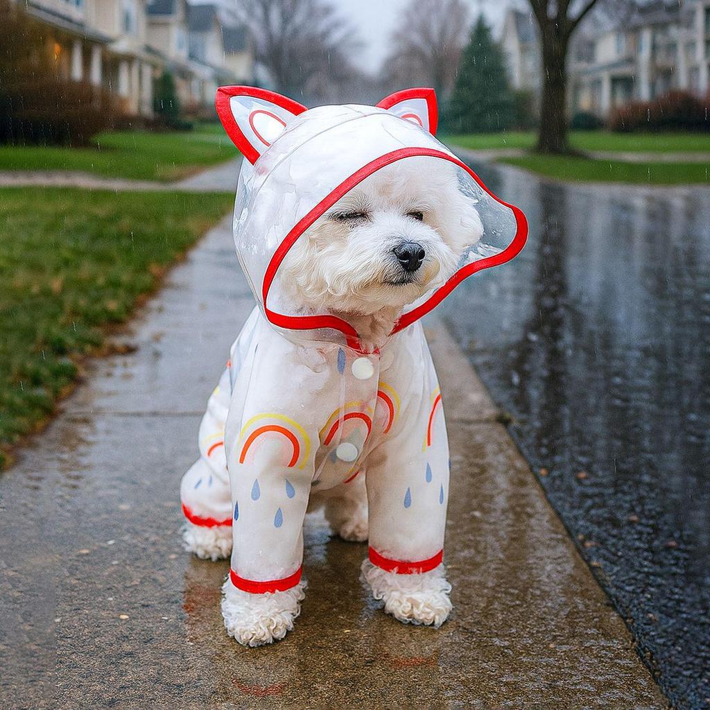 Spring/Summer Transparent Waterproof Raincoat for Small to Medium Dogs, Rainbow Design - Ideal for Teddy & Bichon Frise