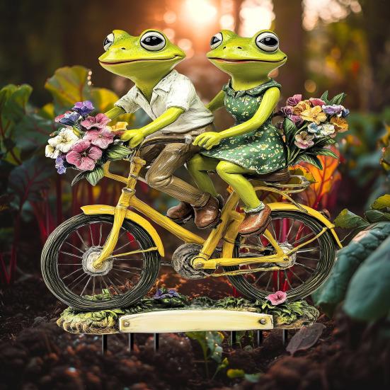 Casal de Sapos Estaca de Jardim 2D Acrílico Plano Decoração de Sapos Estaca de Animal Impermeável para Vaso de Flores Floreira Janela