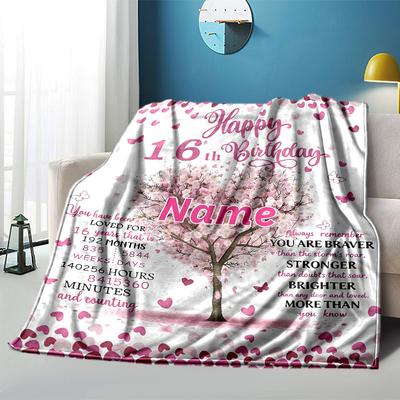 Happy 16Th Birthday Home Customize Your Name Blankets Comfortable Soft Lightweight Allseason Multipurpose Blanket For Picnics Sofas Offices Beds