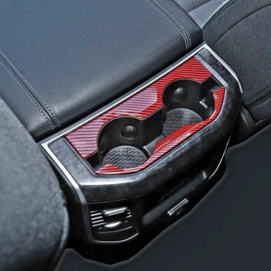 For 19-24 Dodge RAM 1500 Red Carbon Fiber Inner Rear Water Cup Holder Frame Trim