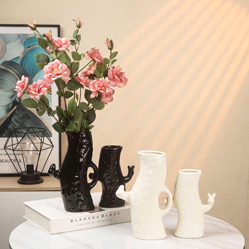 Ästhetische Smiley-Gesicht Keramikvase, Niedliche Kreative Heimdeko Blumenvase für Wohnzimmer & Tischdekoration