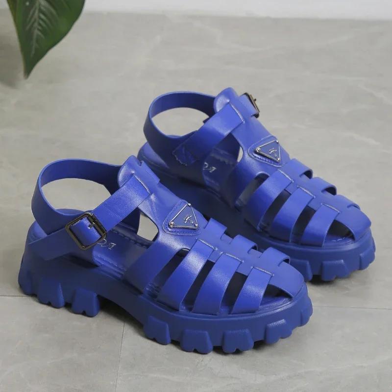 Gladiator Summer Sandals Women Narrow Band Cross-tied Platform Square Heel Peep Toe Rome Design Sexy Mature Shoes Ladies Female